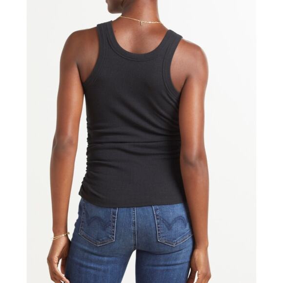 Evereve XSmall Olive Green Linen Rib Ruched Tank Top Crew Neck Side Seam Ruching - Picture 12 of 12